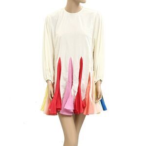 Rhode Resort Ella Mini Dress Godet Trapeze Long Sleeve Rainbow Swing XS 281740